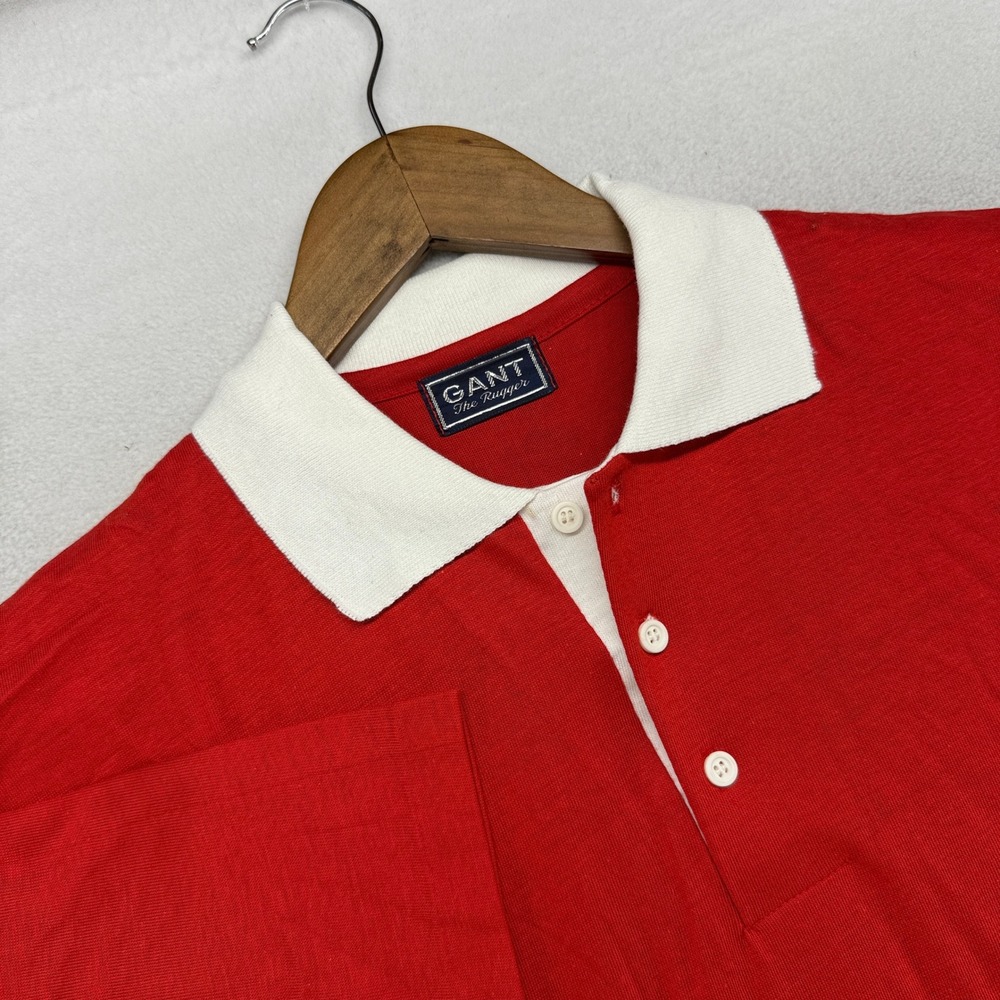 Vintage Gant Polo Shirt Mens XL Red The Rugger Preppy Knit Old Money 70s Preppy